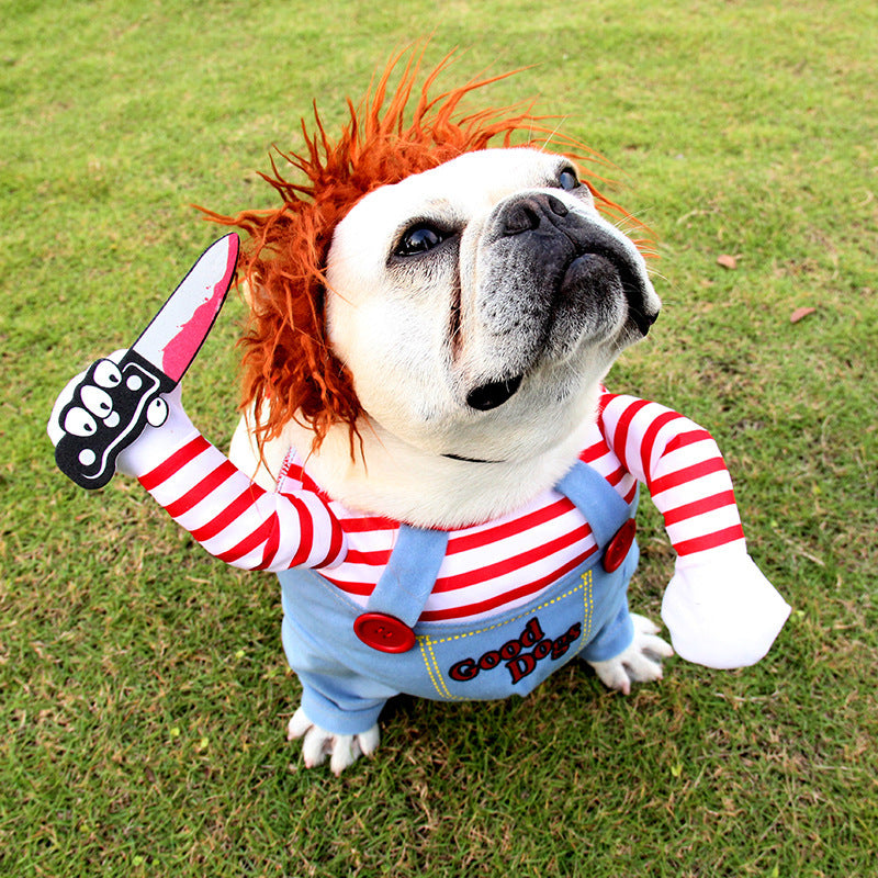 Funny Halloween Dog Costume with Wig & Knife Seasia