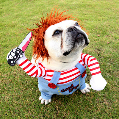 Funny Halloween Dog Costume with Wig & Knife Seasia