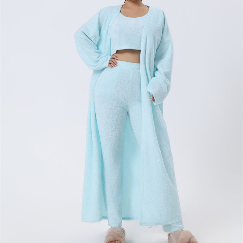 Women's 3-Piece Cozy Lounge Set – Crop Top, Cardigan & Trousers Seasia