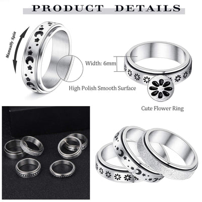 Moon & Stars Spinner Ring – Anti-Anxiety Stainless Steel Band Seasia