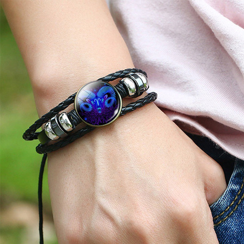 Zodiac Braided Leather Bracelet Seasia