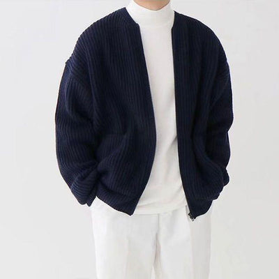 Men Zip Up Knitted Funnel Neck Cardigan Seasia