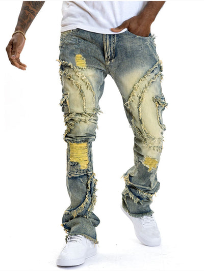 Men's Patchwork Fringe Flared Jeans Seasia