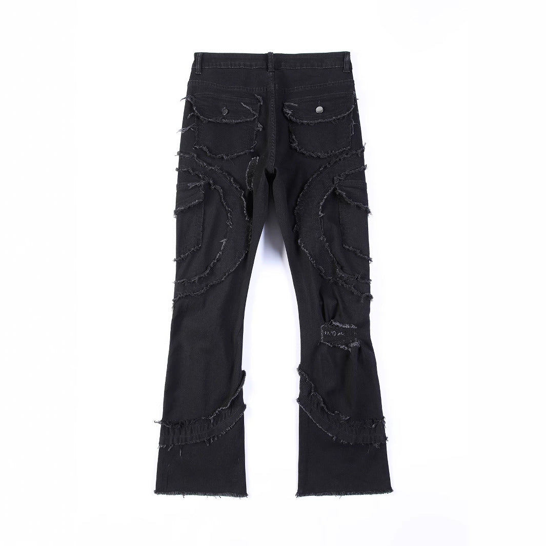 Men's Patchwork Fringe Flared Jeans Seasia