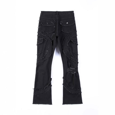 Men's Patchwork Fringe Flared Jeans Seasia