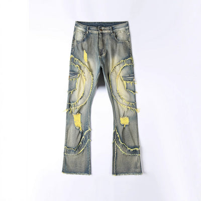 Men's Patchwork Fringe Flared Jeans Seasia