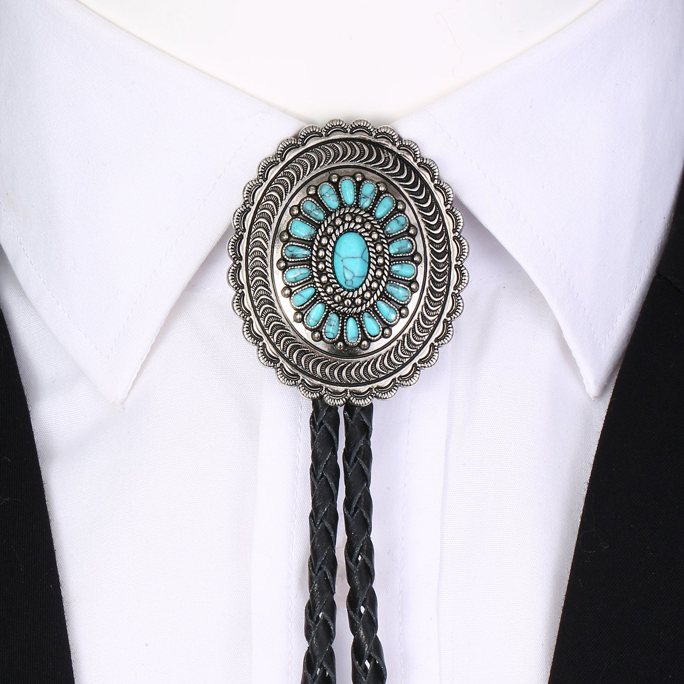 Unisex Turquoise Carved Bolo Tie Seasia