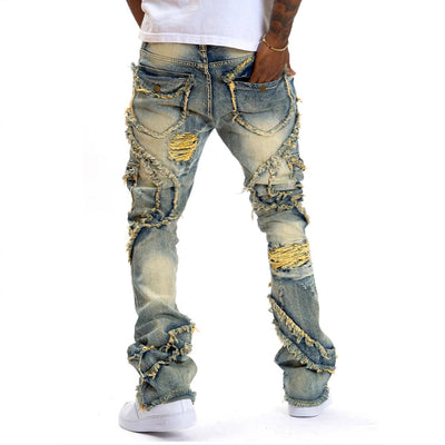 Men's Patchwork Fringe Flared Jeans Seasia