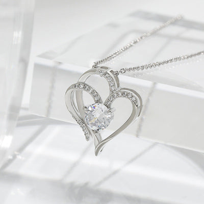 Double Heart Zircon Pendant Necklace Seasia