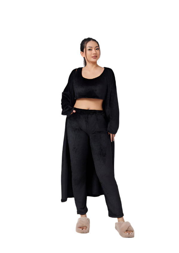 Women's 3-Piece Cozy Lounge Set – Crop Top, Cardigan & Trousers Seasia
