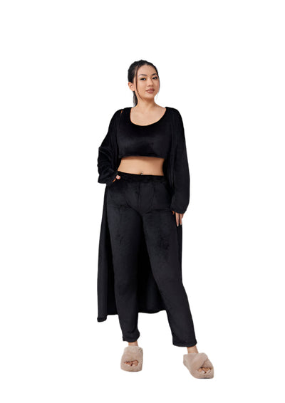 Women's 3-Piece Cozy Lounge Set – Crop Top, Cardigan & Trousers Seasia