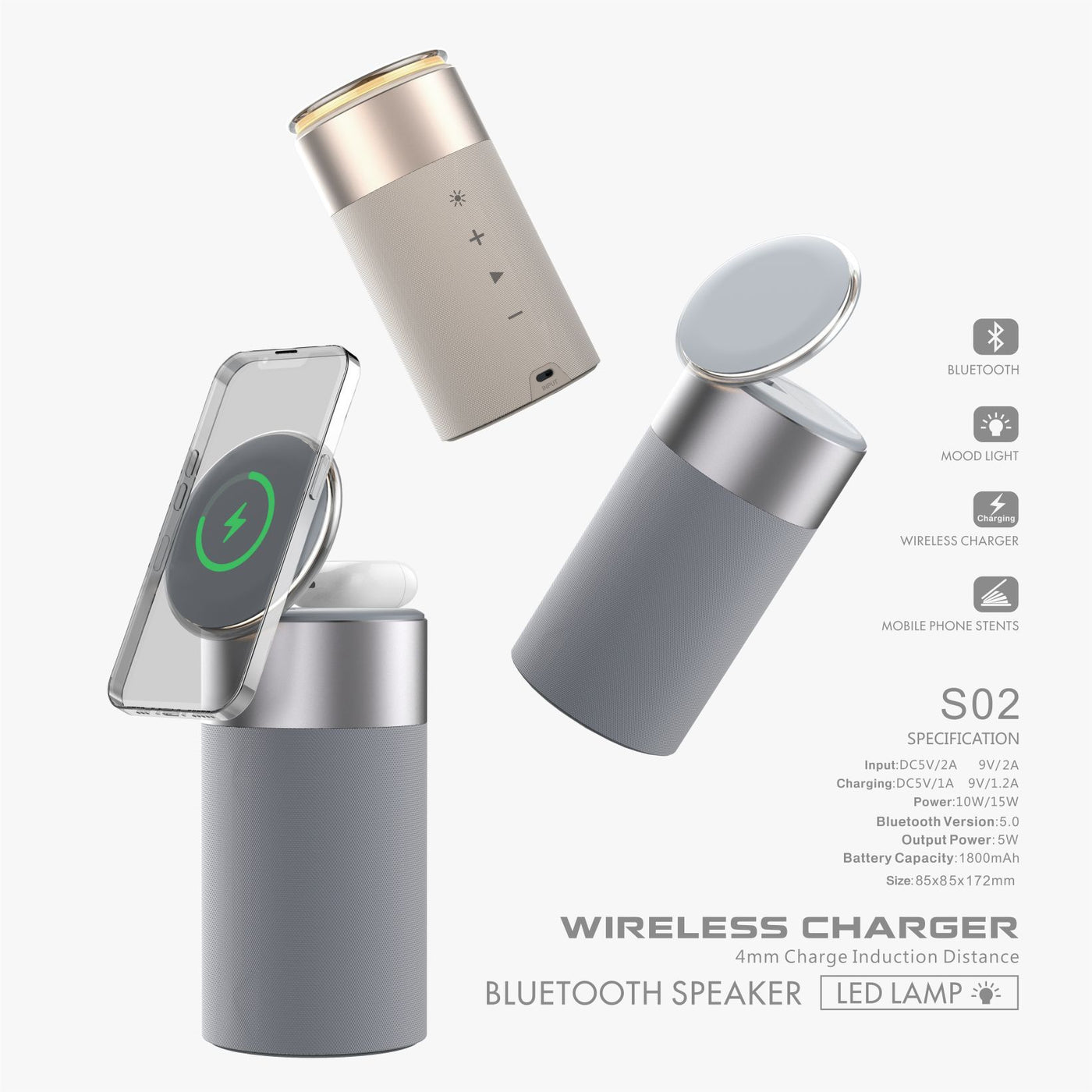 3-in-1 Wireless Charger with Bluetooth Speaker & Touch Lamp for iPhone & AirPods Seasia