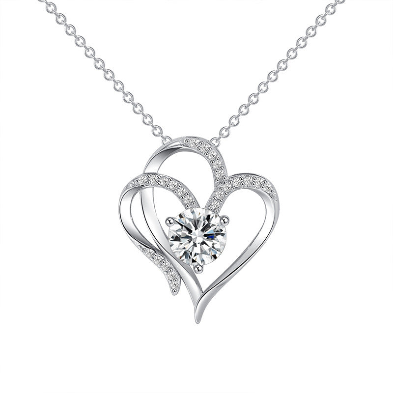 Double Heart Zircon Pendant Necklace Seasia