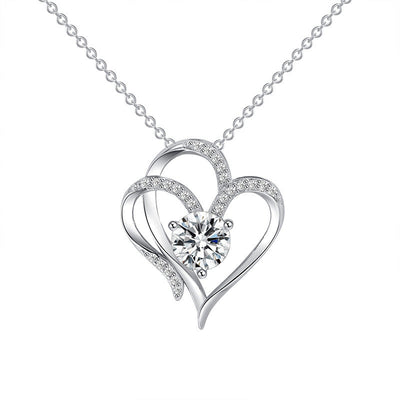 Double Heart Zircon Pendant Necklace Seasia