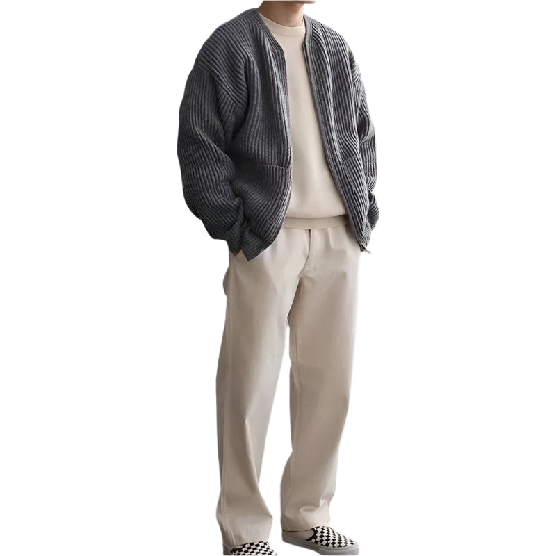 Men Zip Up Knitted Funnel Neck Cardigan Seasia