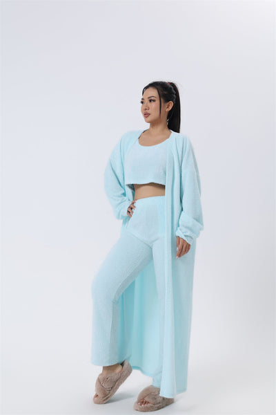 Women's 3-Piece Cozy Lounge Set – Crop Top, Cardigan & Trousers Seasia