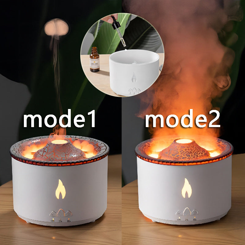Volcano Flame Aroma Diffuser with Jellyfish Mist & LED Lights – 350ml Seasia