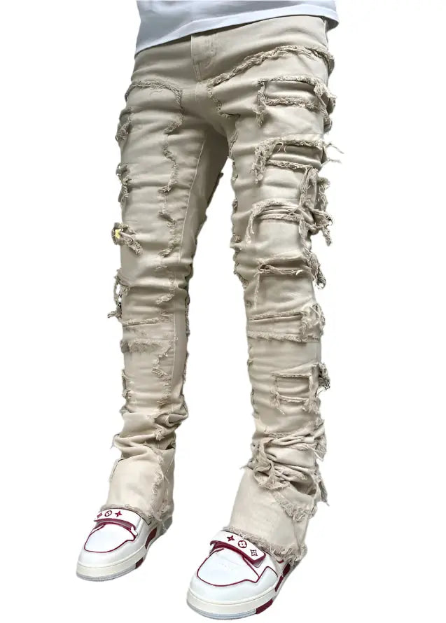 Men’s Patched Tight-Fit Stacked Jeans Seasia