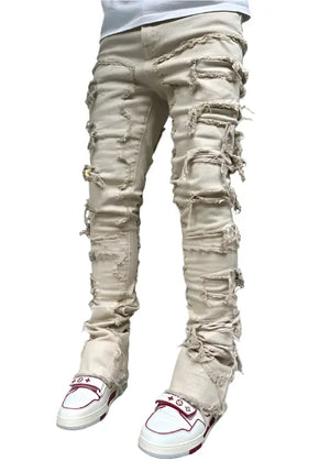 Men’s Patched Tight-Fit Stacked Jeans Seasia