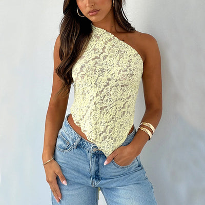 Lace Backless Asymmetrical Top Seasia