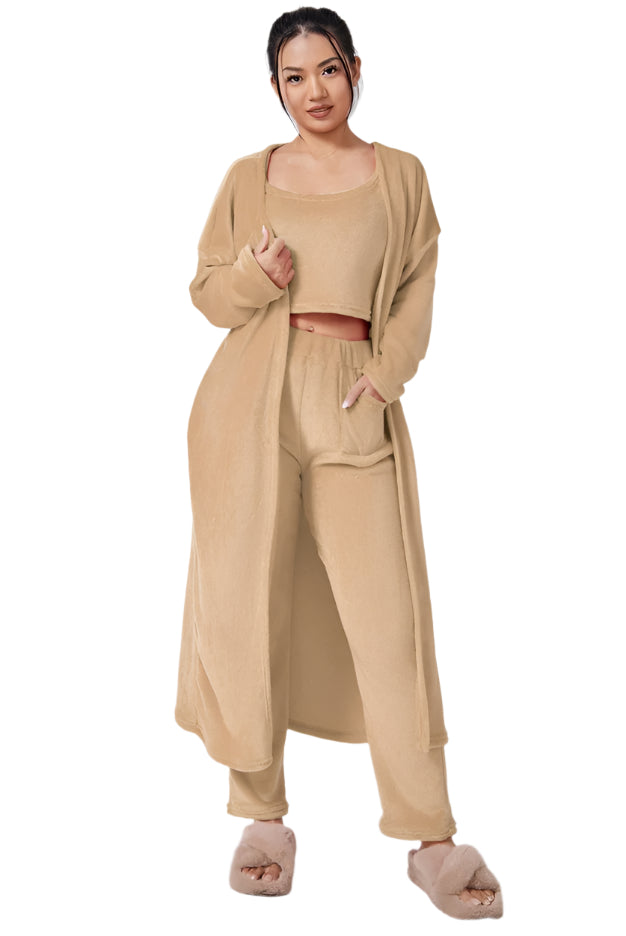 Women's 3-Piece Cozy Lounge Set – Crop Top, Cardigan & Trousers Seasia