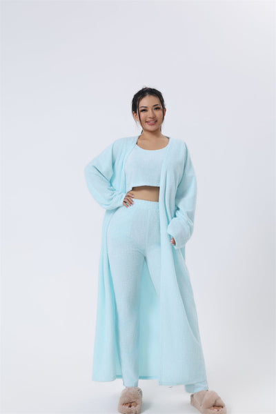 Women's 3-Piece Cozy Lounge Set – Crop Top, Cardigan & Trousers Seasia