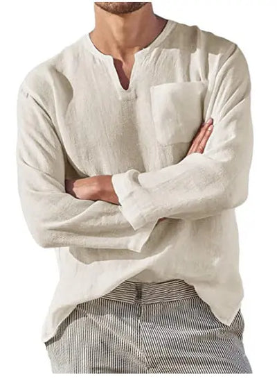 Men’s V-Neck Beach Linen Shirt Seasia