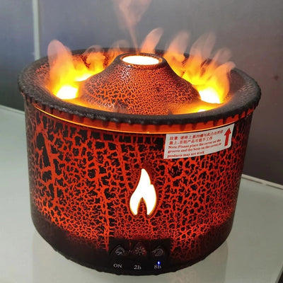 Volcano Flame Aroma Diffuser with Jellyfish Mist & LED Lights – 350ml Seasia