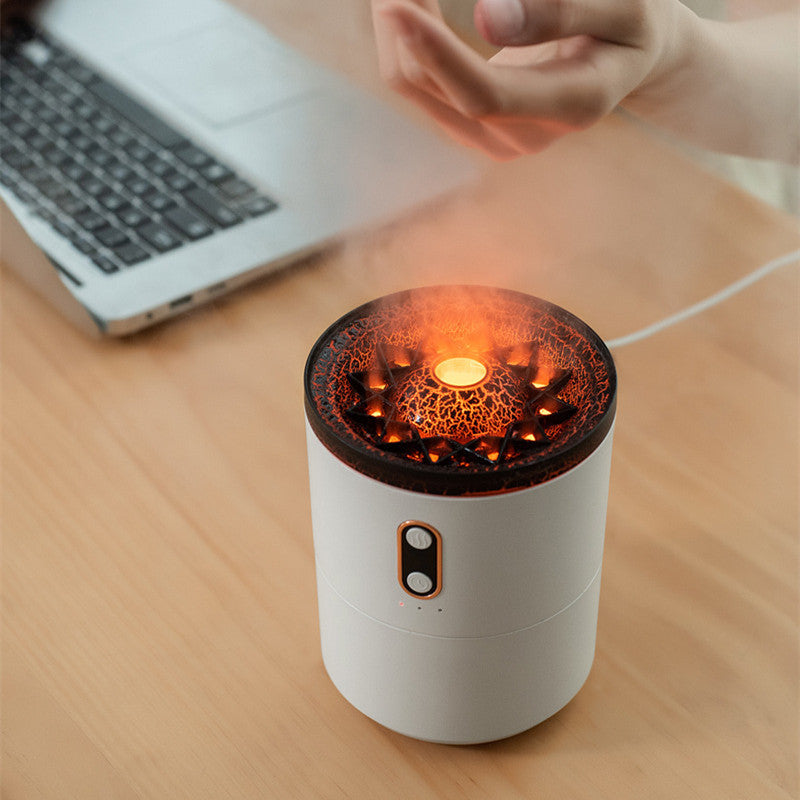 Volcano Flame Aroma Diffuser with Jellyfish Mist & LED Lights – 350ml Seasia