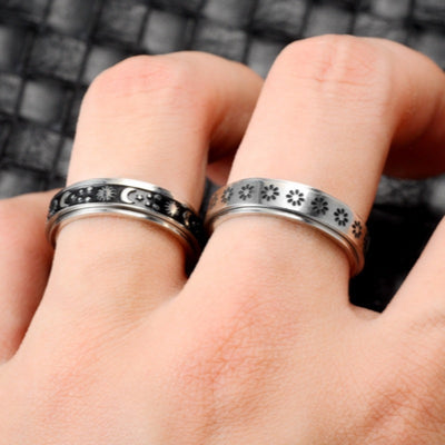 Moon & Stars Spinner Ring – Anti-Anxiety Stainless Steel Band Seasia