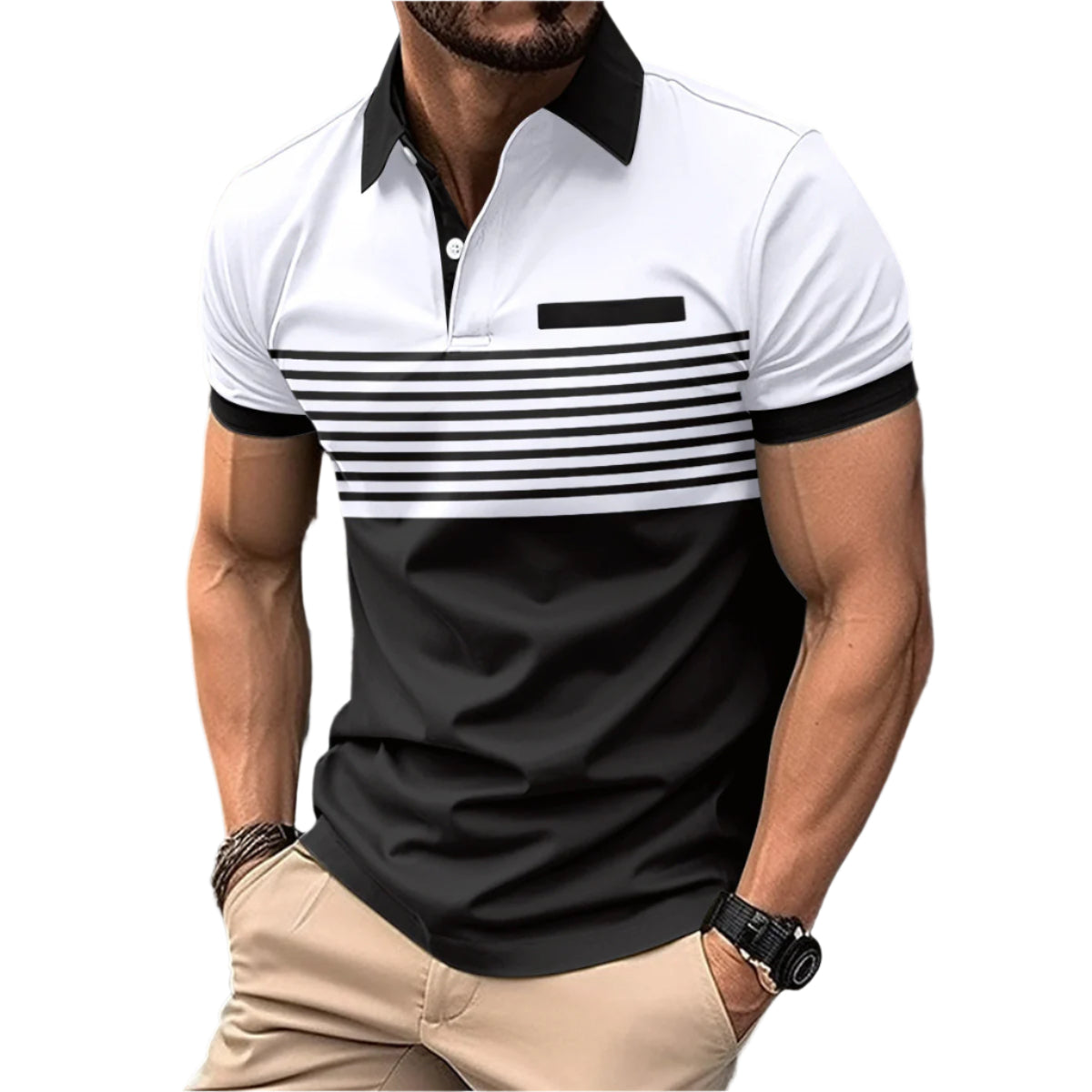 Men’s Casual Striped Shirt with Chest Pocket Seasia