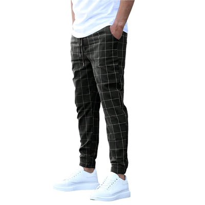 Men's Plaid Print Drawstring Trousers Seasia