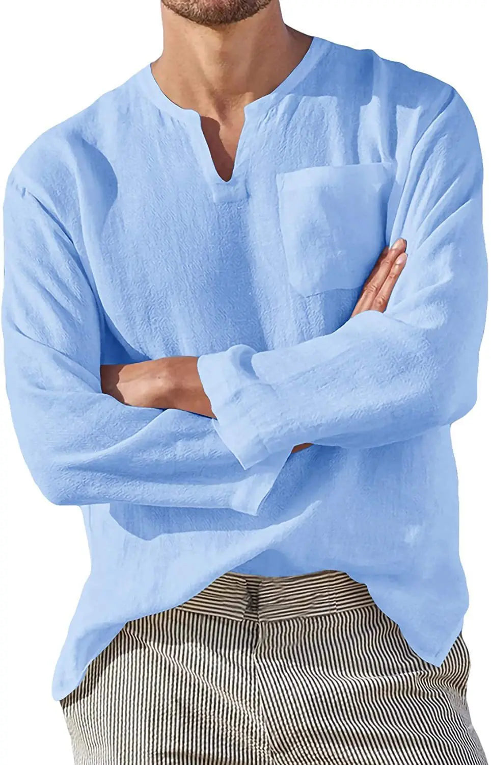 Men’s V-Neck Beach Linen Shirt Seasia