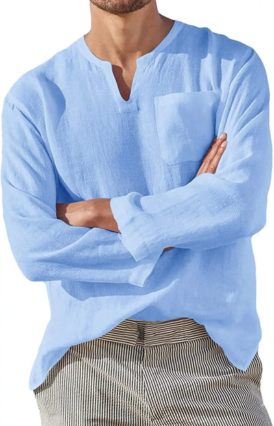 Men’s V-Neck Beach Linen Shirt Seasia
