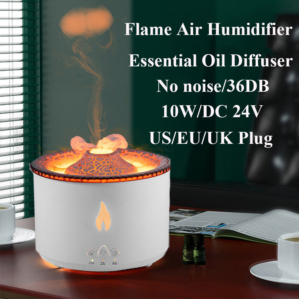 Volcano Flame Aroma Diffuser with Jellyfish Mist & LED Lights – 350ml Seasia