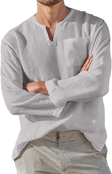 Men’s V-Neck Beach Linen Shirt Seasia
