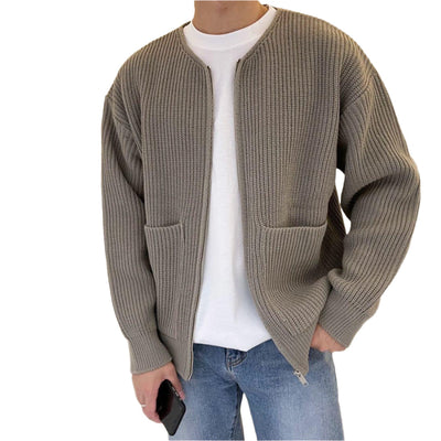 Men Zip Up Knitted Funnel Neck Cardigan Seasia