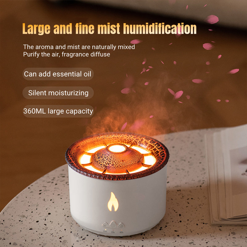 Volcano Flame Aroma Diffuser with Jellyfish Mist & LED Lights – 350ml Seasia