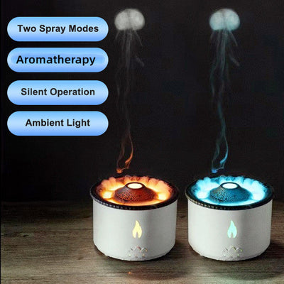 Volcano Flame Aroma Diffuser with Jellyfish Mist & LED Lights – 350ml Seasia